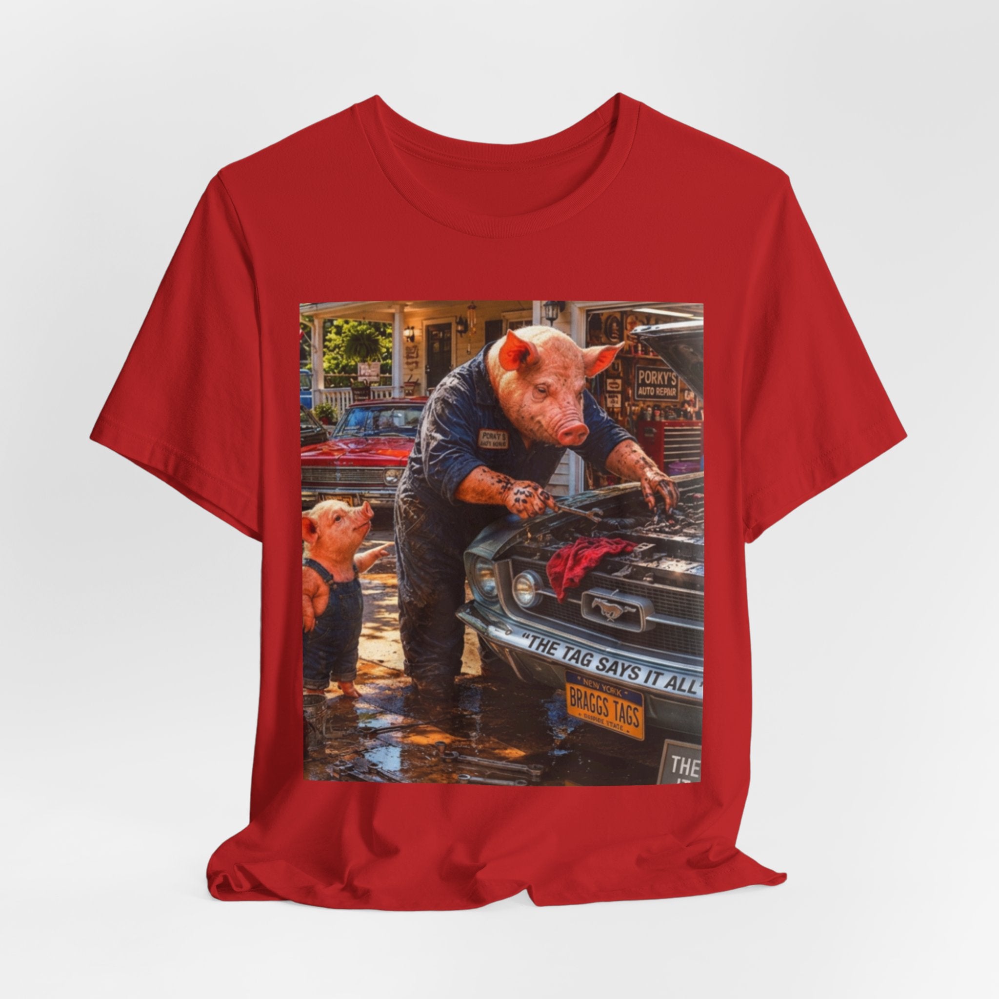 Pig Mechanic Graphic Tee — Humorous Vintage Car Repair Shirt