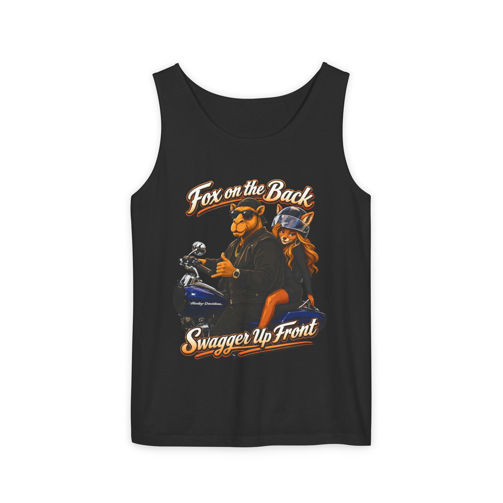 Motorcycle Fox Couple Tank Top — “Fox on the Back, Swagger Up Front” Graphic Tank