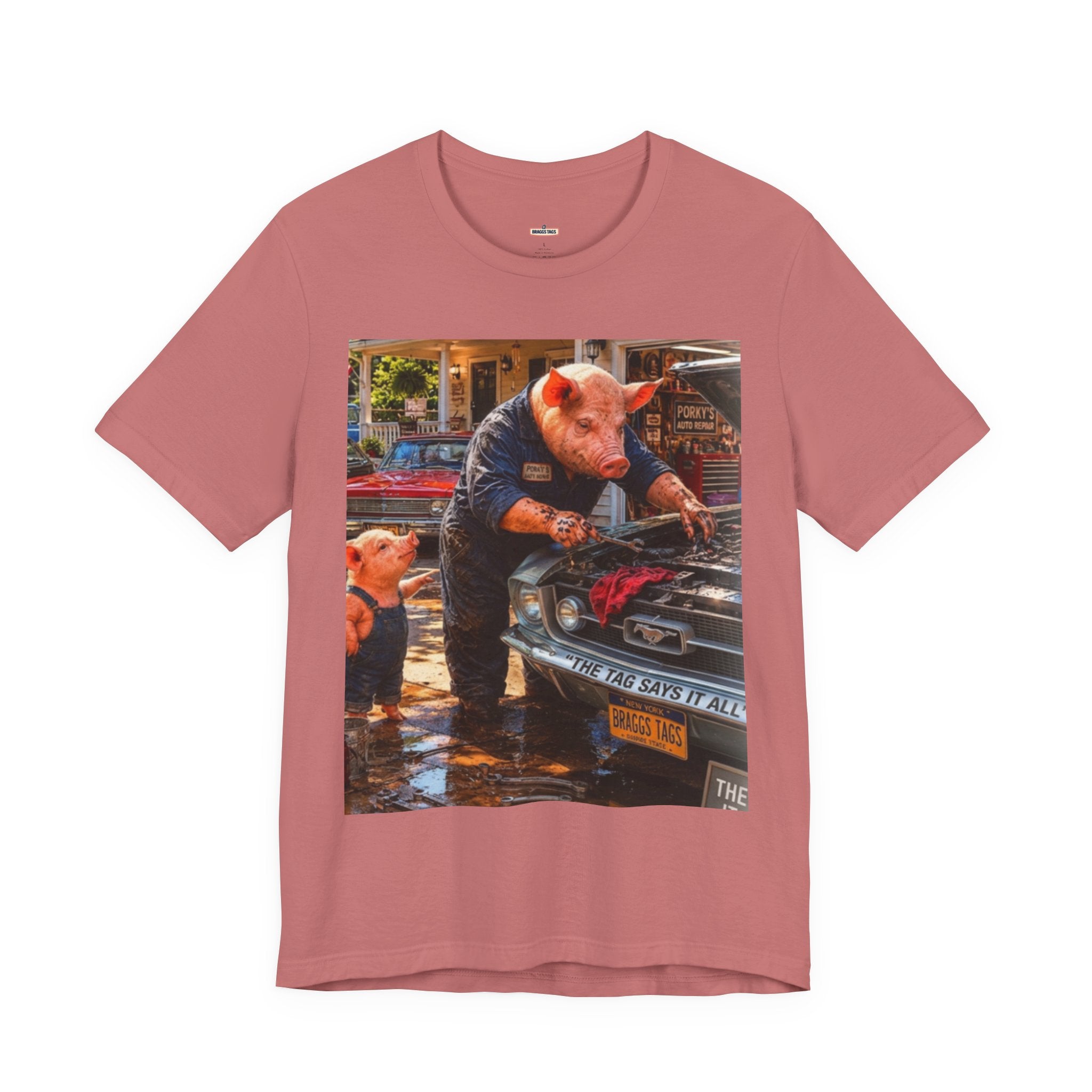 Pig Mechanic Graphic Tee — Humorous Vintage Car Repair Shirt