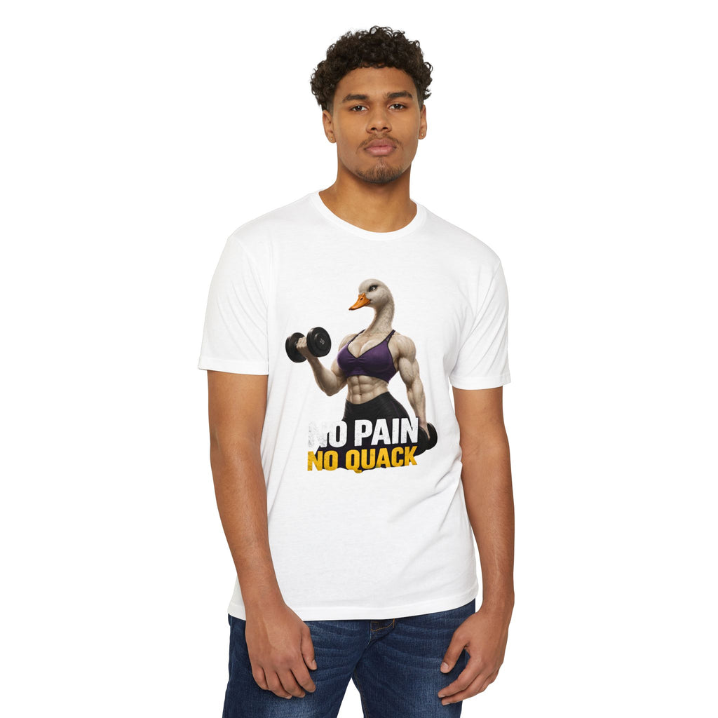 Fitness Duck T-Shirt — "No Pain No Quack" Muscular Goose Workout Tee
