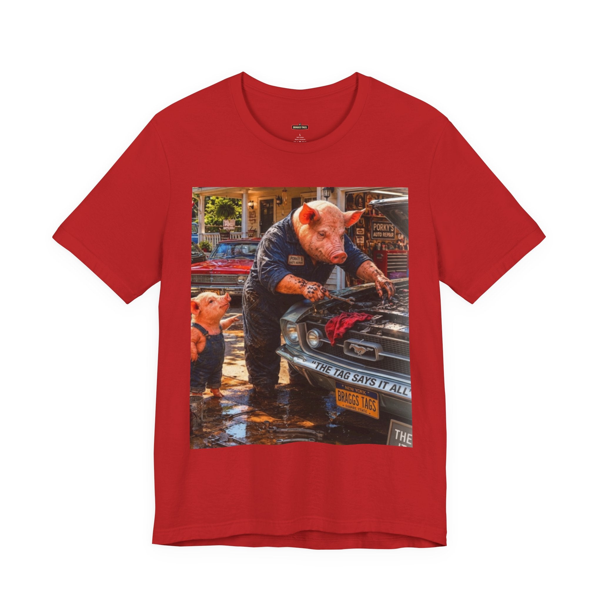 Pig Mechanic Graphic Tee — Humorous Vintage Car Repair Shirt