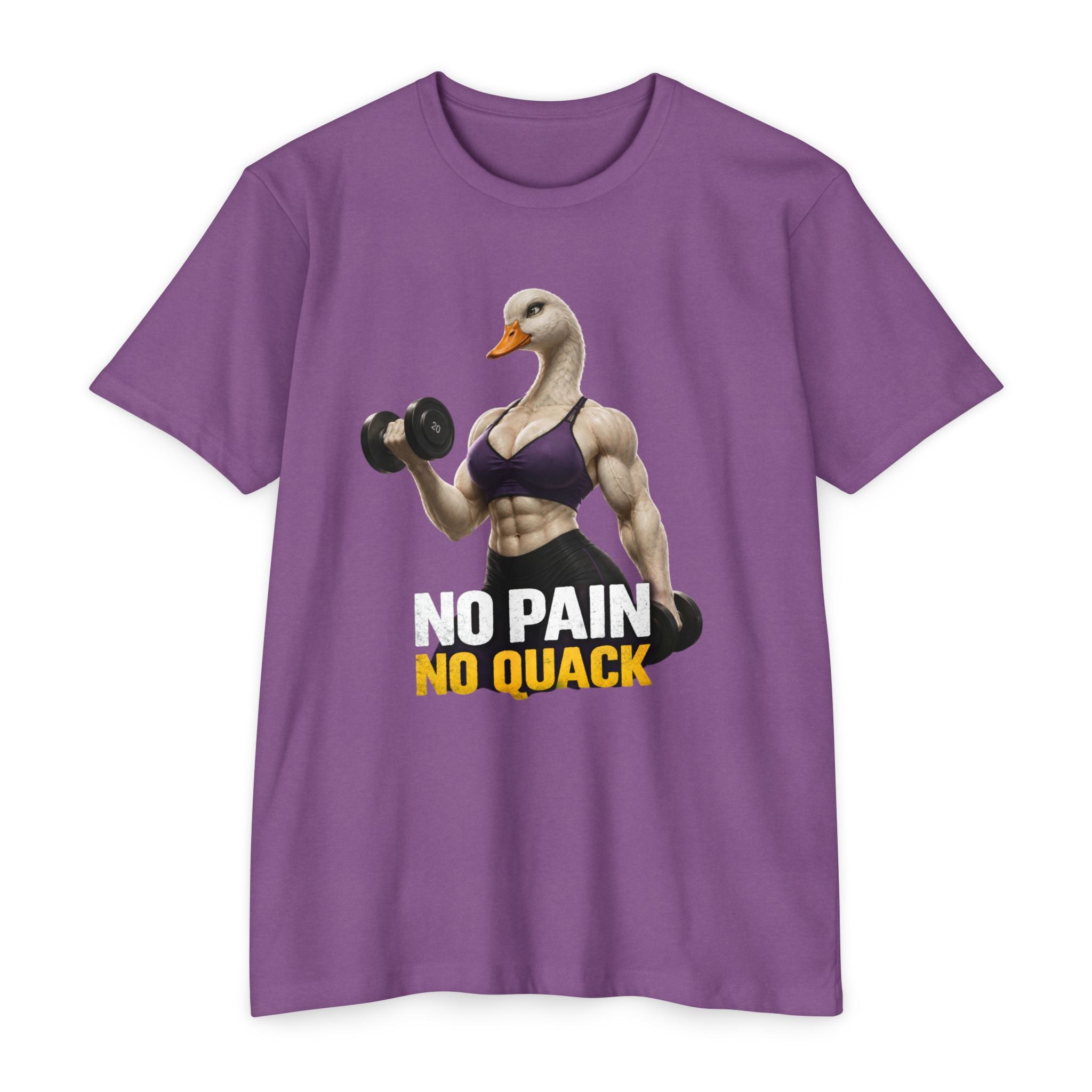 Fitness Duck T-Shirt — "No Pain No Quack" Muscular Goose Workout Tee