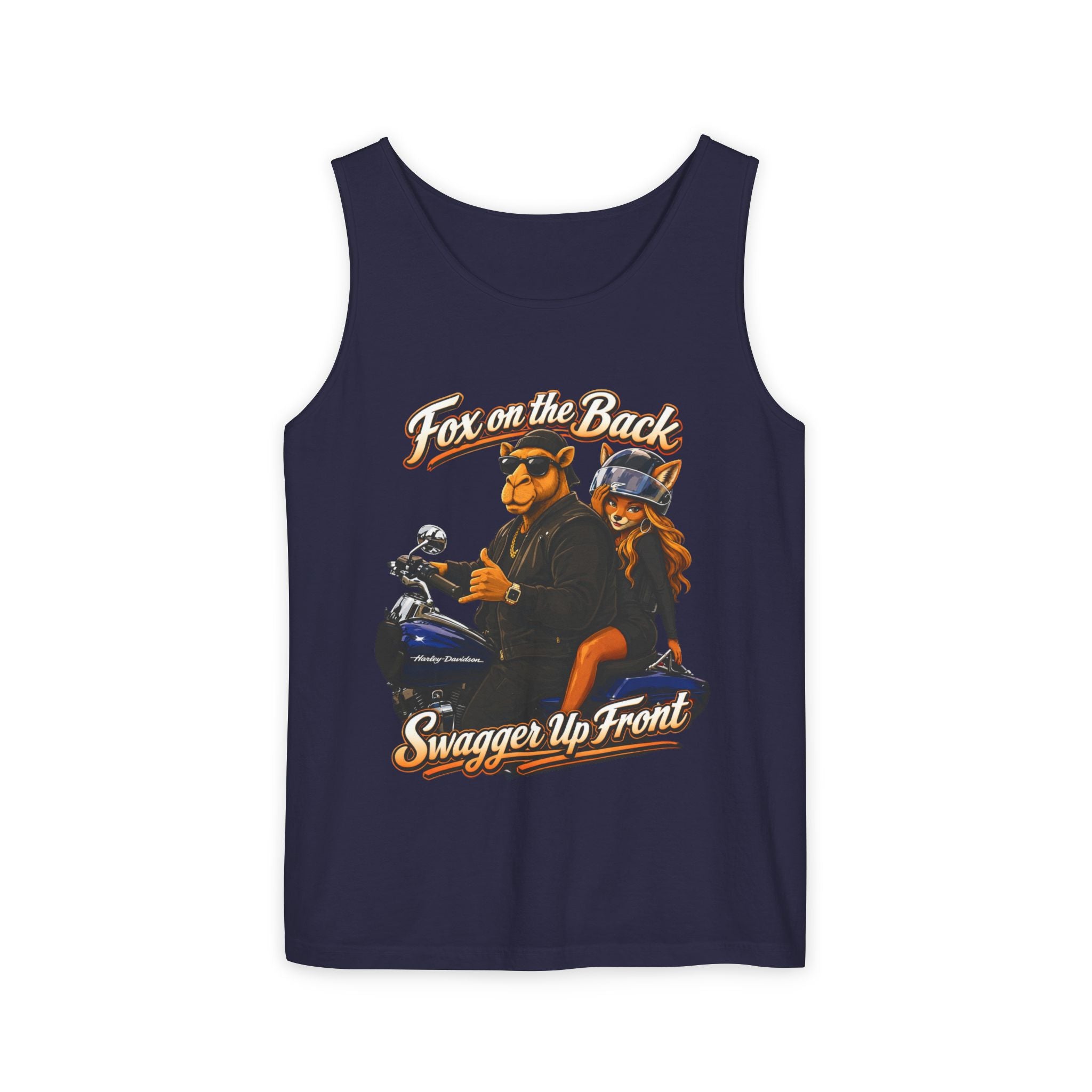Motorcycle Fox Couple Tank Top — “Fox on the Back, Swagger Up Front” Graphic Tank