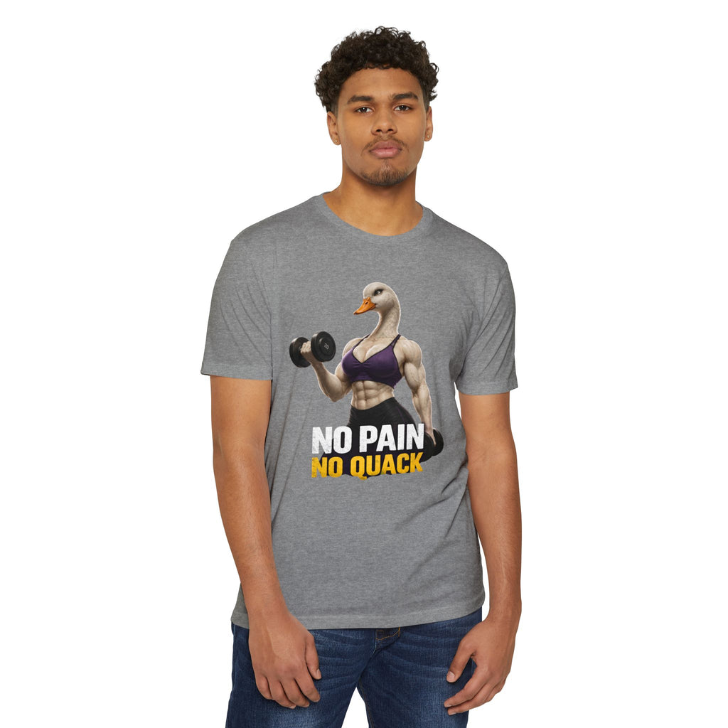 Fitness Duck T-Shirt — "No Pain No Quack" Muscular Goose Workout Tee