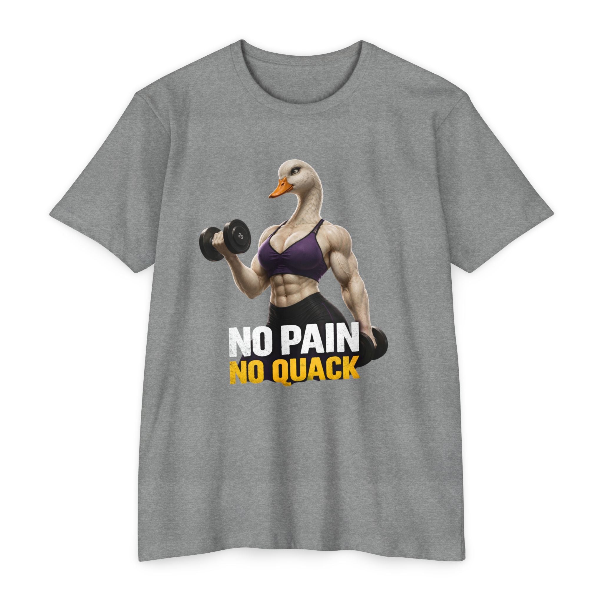 Fitness Duck T-Shirt — "No Pain No Quack" Muscular Goose Workout Tee