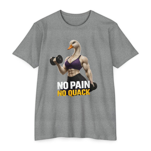 Fitness Duck T-Shirt — "No Pain No Quack" Muscular Goose Workout Tee