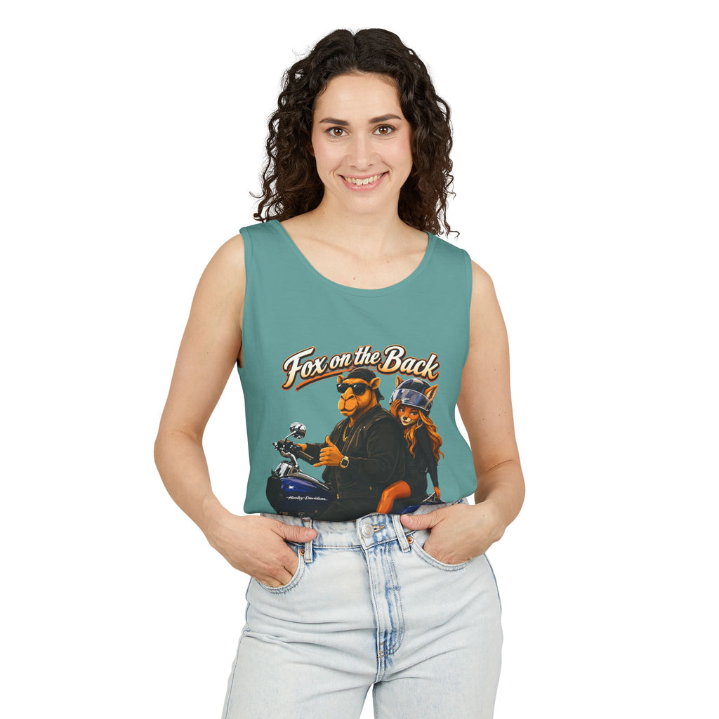 Motorcycle Fox Couple Tank Top — “Fox on the Back, Swagger Up Front” Graphic Tank