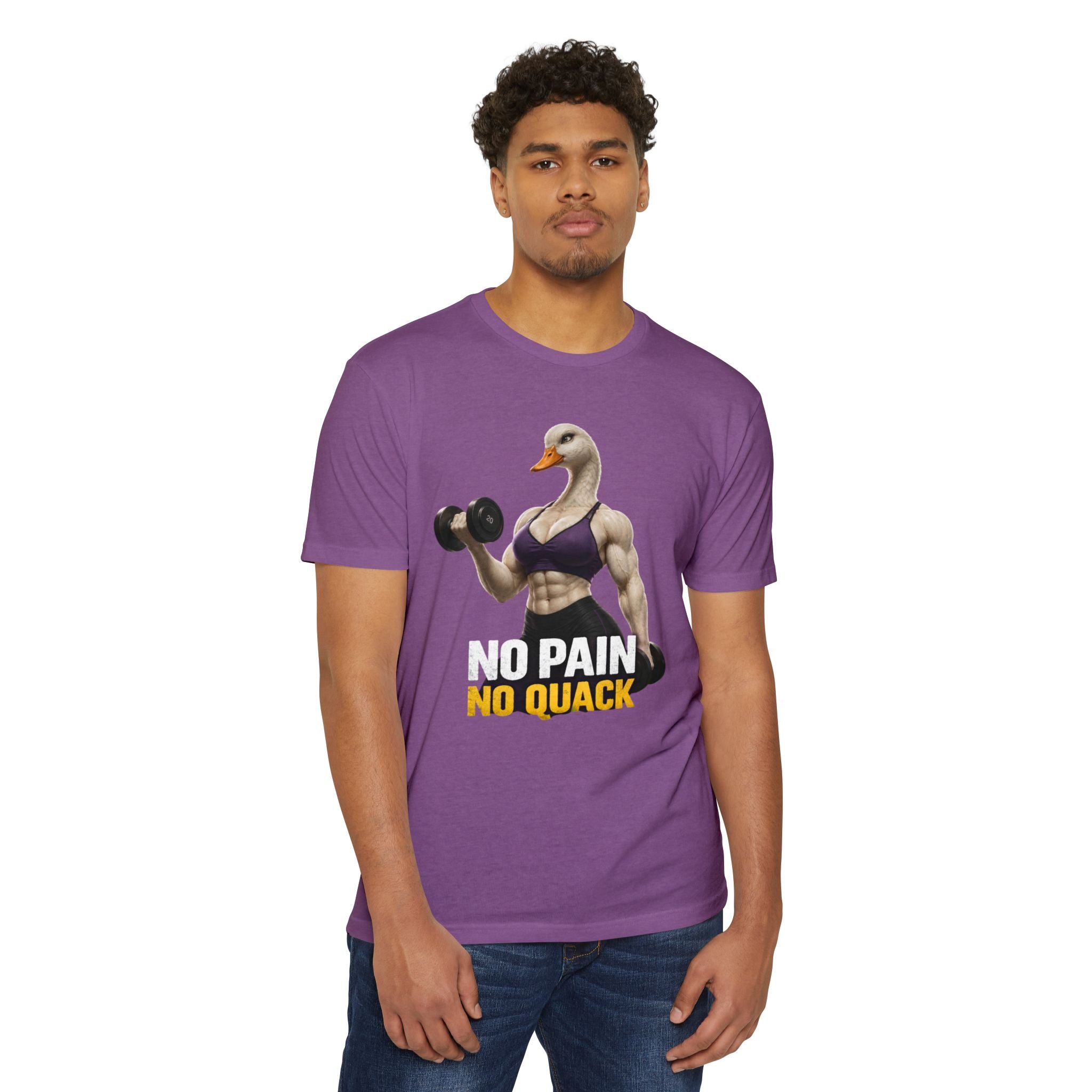 Fitness Duck T-Shirt — "No Pain No Quack" Muscular Goose Workout Tee
