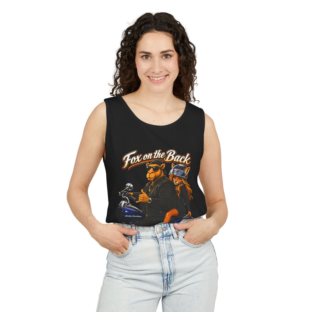 Motorcycle Fox Couple Tank Top — “Fox on the Back, Swagger Up Front” Graphic Tank