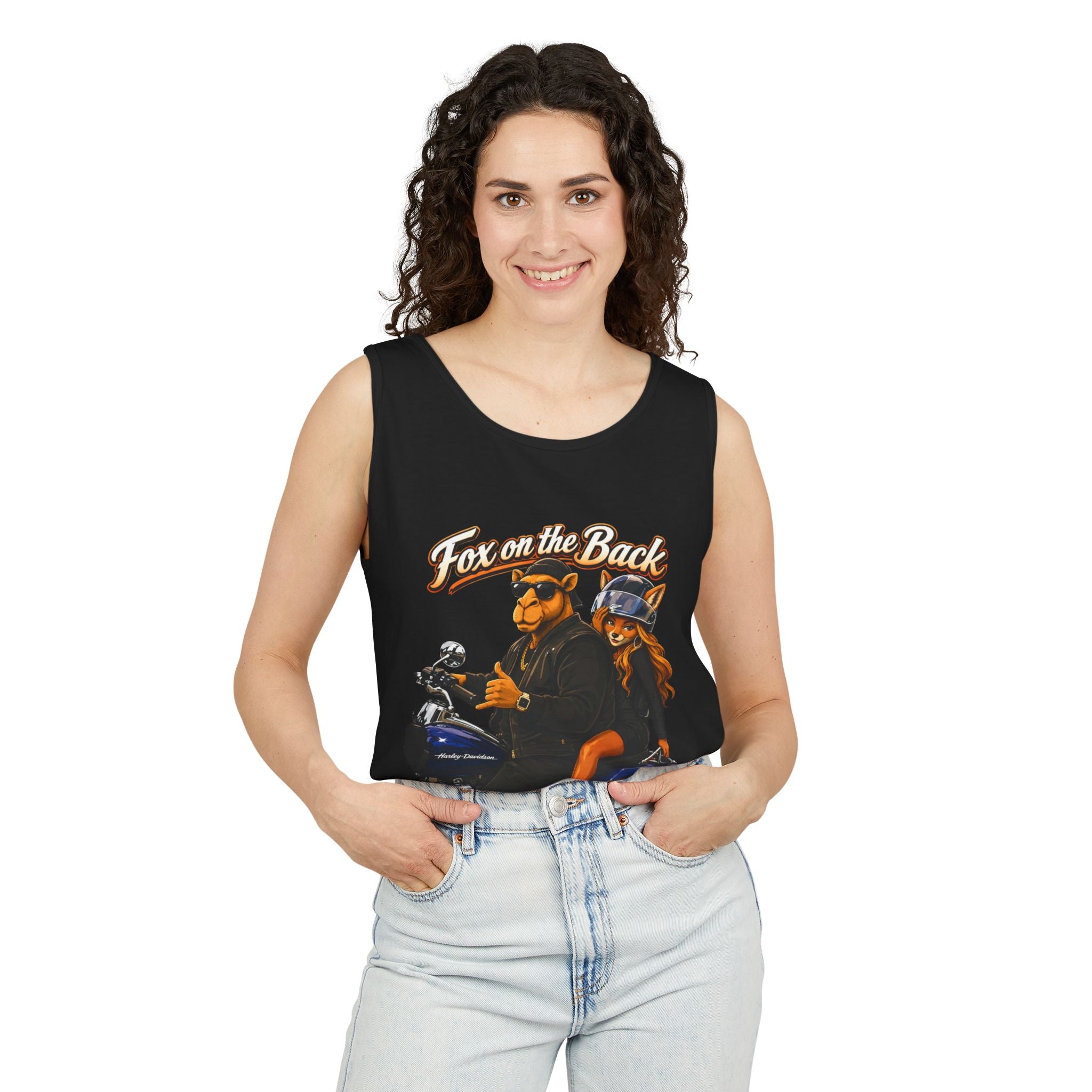 Motorcycle Fox Couple Tank Top — “Fox on the Back, Swagger Up Front” Graphic Tank