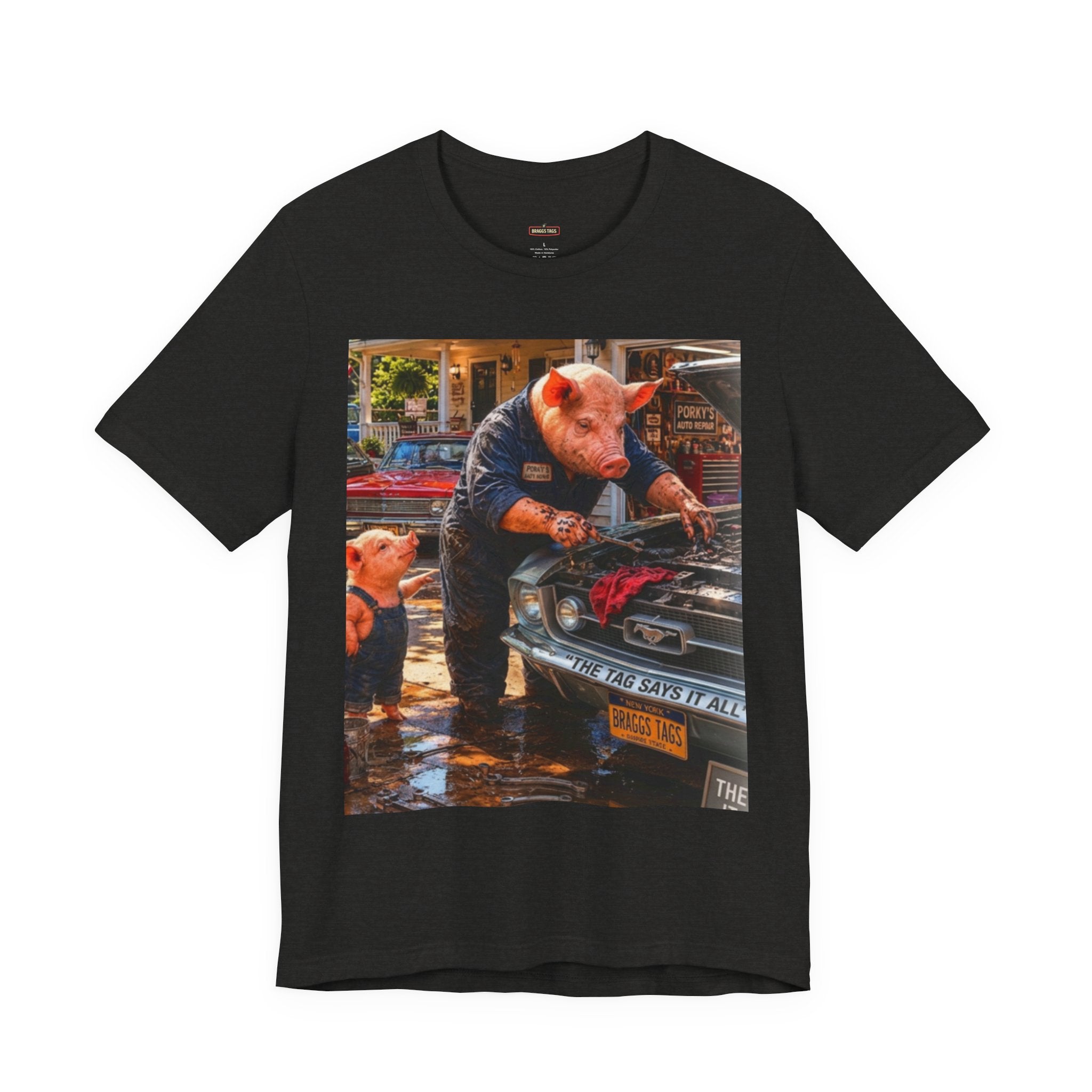 Pig Mechanic Graphic Tee — Humorous Vintage Car Repair Shirt