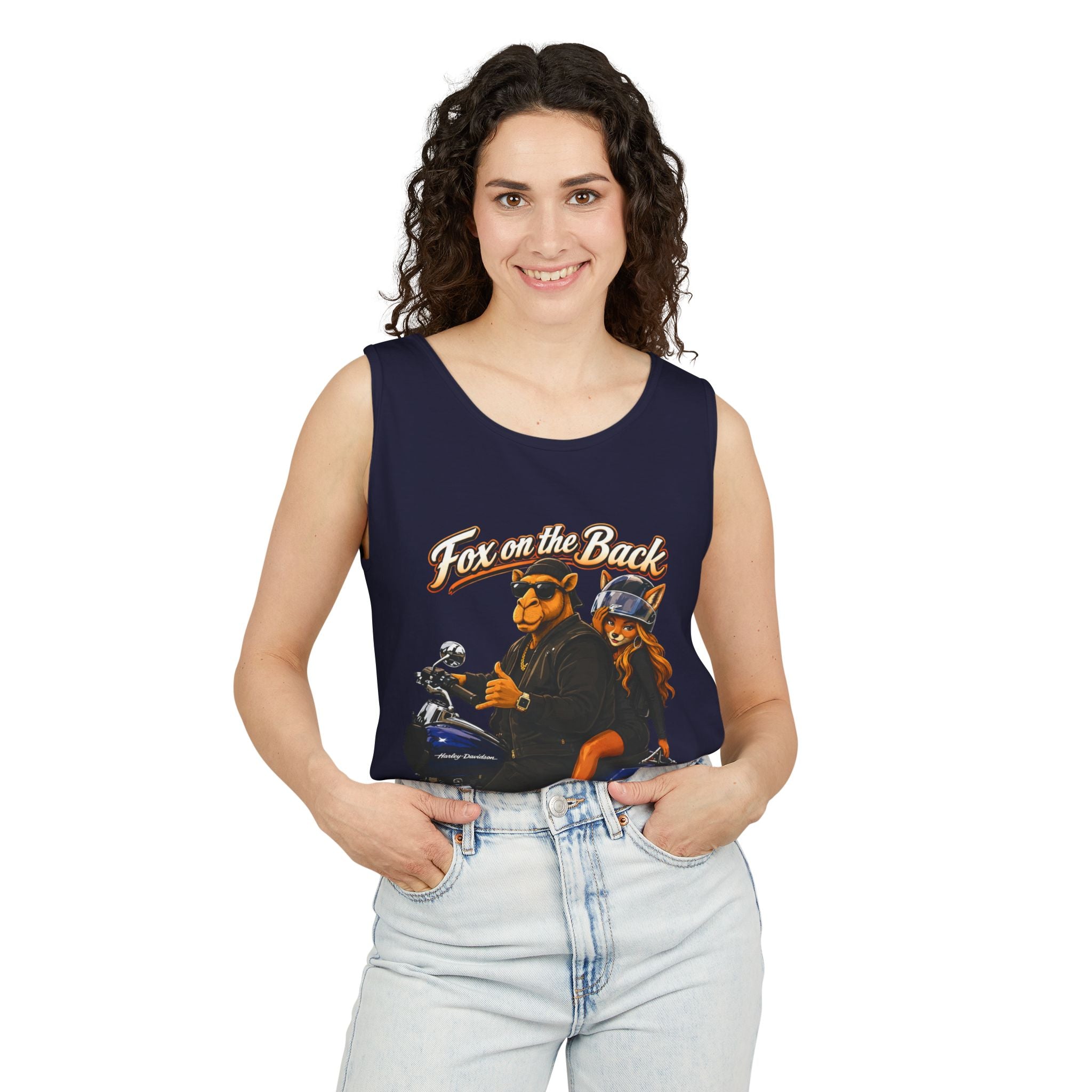 Motorcycle Fox Couple Tank Top — “Fox on the Back, Swagger Up Front” Graphic Tank