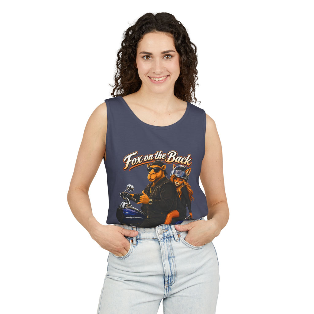 Motorcycle Fox Couple Tank Top — “Fox on the Back, Swagger Up Front” Graphic Tank