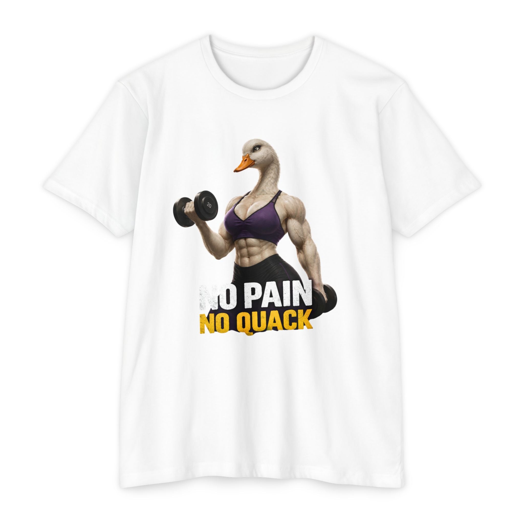 Fitness Duck T-Shirt — "No Pain No Quack" Muscular Goose Workout Tee