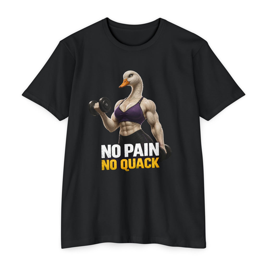 Fitness Duck T-Shirt — "No Pain No Quack" Muscular Goose Workout Tee