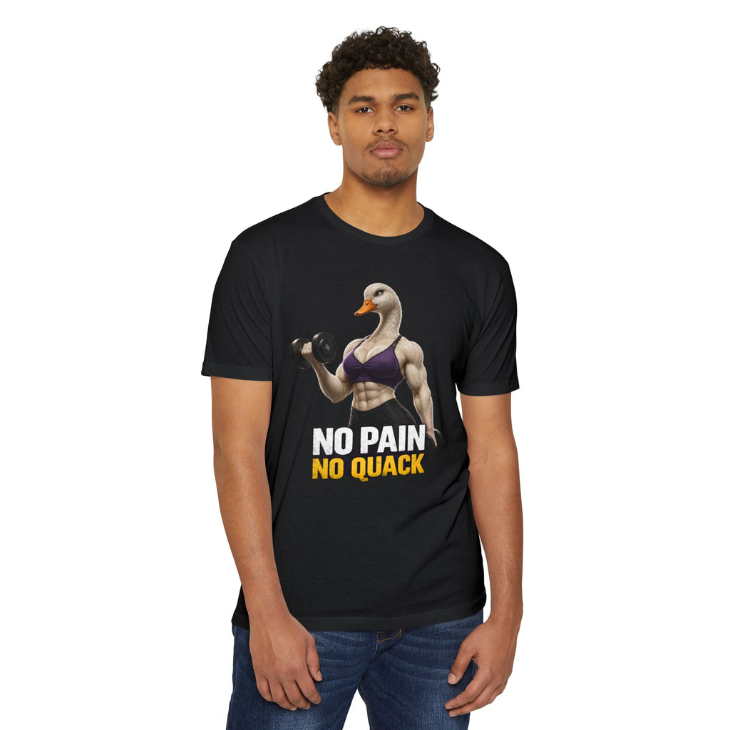 Fitness Duck T-Shirt — "No Pain No Quack" Muscular Goose Workout Tee